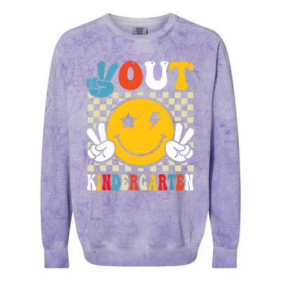 Groovy Peace Out Kindergarten Graduation Last Day Of School Colorblast Crewneck Sweatshirt