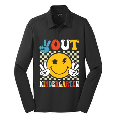 Groovy Peace Out Kindergarten Graduation Last Day Of School Silk Touch Performance Long Sleeve Polo