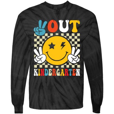 Groovy Peace Out Kindergarten Graduation Last Day Of School Tie-Dye Long Sleeve Shirt