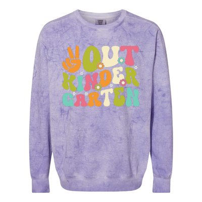 Groovy Peace Out Kindergarten Teacher Last Day Of School Colorblast Crewneck Sweatshirt