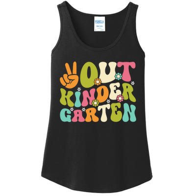 Groovy Peace Out Kindergarten Teacher Last Day Of School Ladies Essential Tank