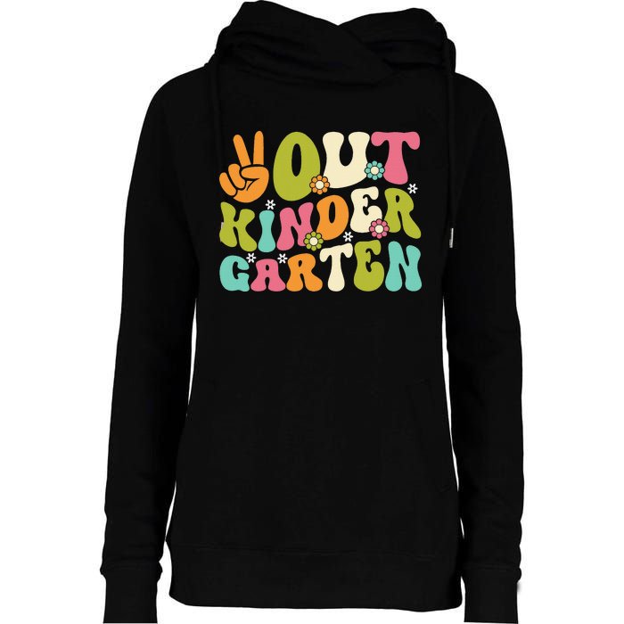 Groovy Peace Out Kindergarten Teacher Last Day Of School Womens Funnel Neck Pullover Hood