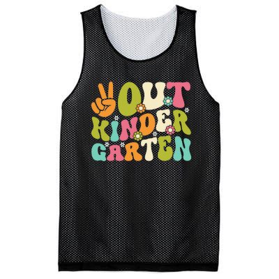 Groovy Peace Out Kindergarten Teacher Last Day Of School Mesh Reversible Basketball Jersey Tank