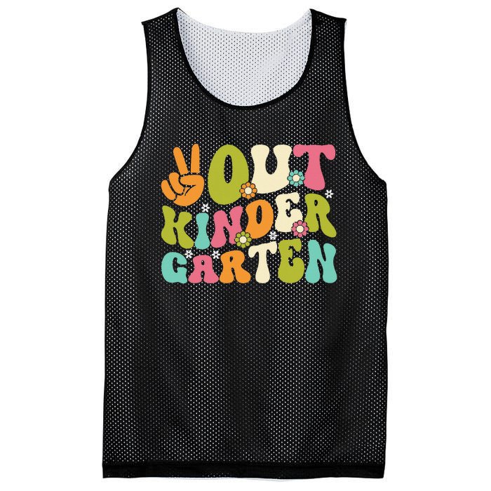 Groovy Peace Out Kindergarten Teacher Last Day Of School Mesh Reversible Basketball Jersey Tank