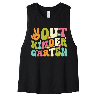 Groovy Peace Out Kindergarten Teacher Last Day Of School Women's Racerback Cropped Tank