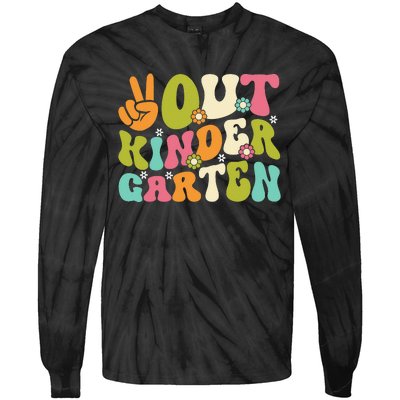 Groovy Peace Out Kindergarten Teacher Last Day Of School Tie-Dye Long Sleeve Shirt