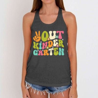 Groovy Peace Out Kindergarten Teacher Last Day Of School Women's Knotted Racerback Tank