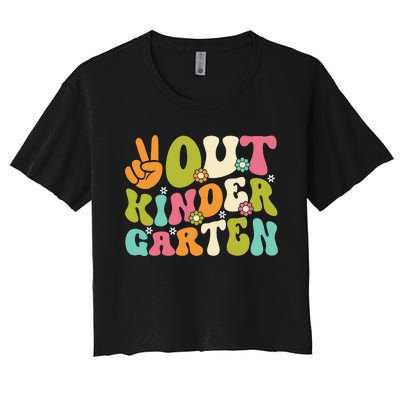 Groovy Peace Out Kindergarten Teacher Last Day Of School Women's Crop Top Tee