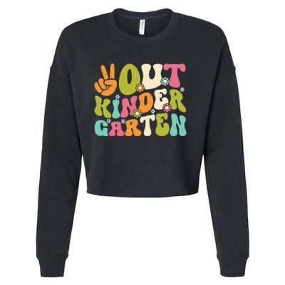 Groovy Peace Out Kindergarten Teacher Last Day Of School Cropped Pullover Crew