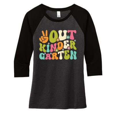 Groovy Peace Out Kindergarten Teacher Last Day Of School Women's Tri-Blend 3/4-Sleeve Raglan Shirt