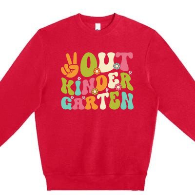 Groovy Peace Out Kindergarten Teacher Last Day Of School Premium Crewneck Sweatshirt