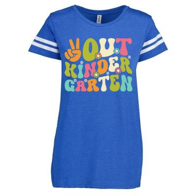 Groovy Peace Out Kindergarten Teacher Last Day Of School Enza Ladies Jersey Football T-Shirt