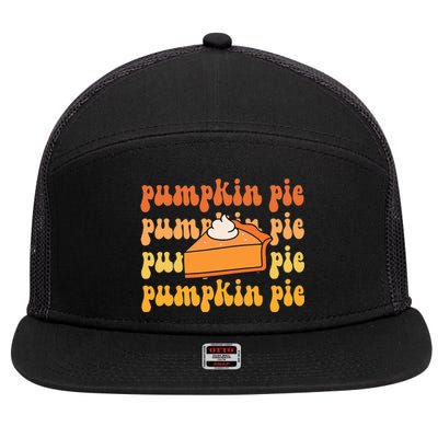 Groovy Pumpkin Pie Retro Thanksgiving 7 Panel Mesh Trucker Snapback Hat