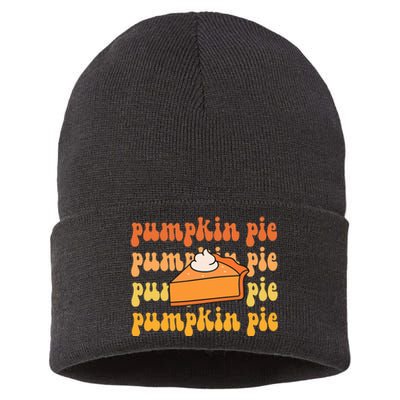 Groovy Pumpkin Pie Retro Thanksgiving Sustainable Knit Beanie