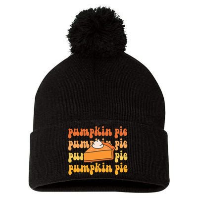 Groovy Pumpkin Pie Retro Thanksgiving Pom Pom 12in Knit Beanie