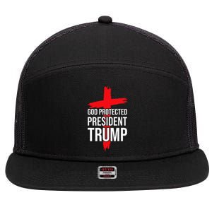 God Protected President Trump Trump 2024 America Christian 7 Panel Mesh Trucker Snapback Hat