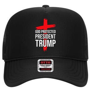 God Protected President Trump Trump 2024 America Christian High Crown Mesh Back Trucker Hat