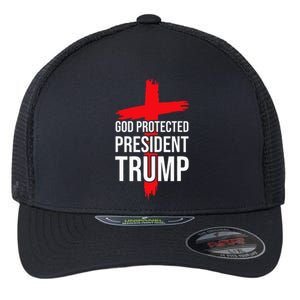 God Protected President Trump Trump 2024 America Christian Flexfit Unipanel Trucker Cap