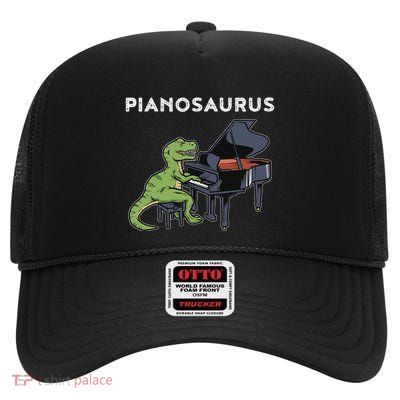 Grand Piano Pianist Gift Dinosaur Music Piano High Crown Mesh Back Trucker Hat