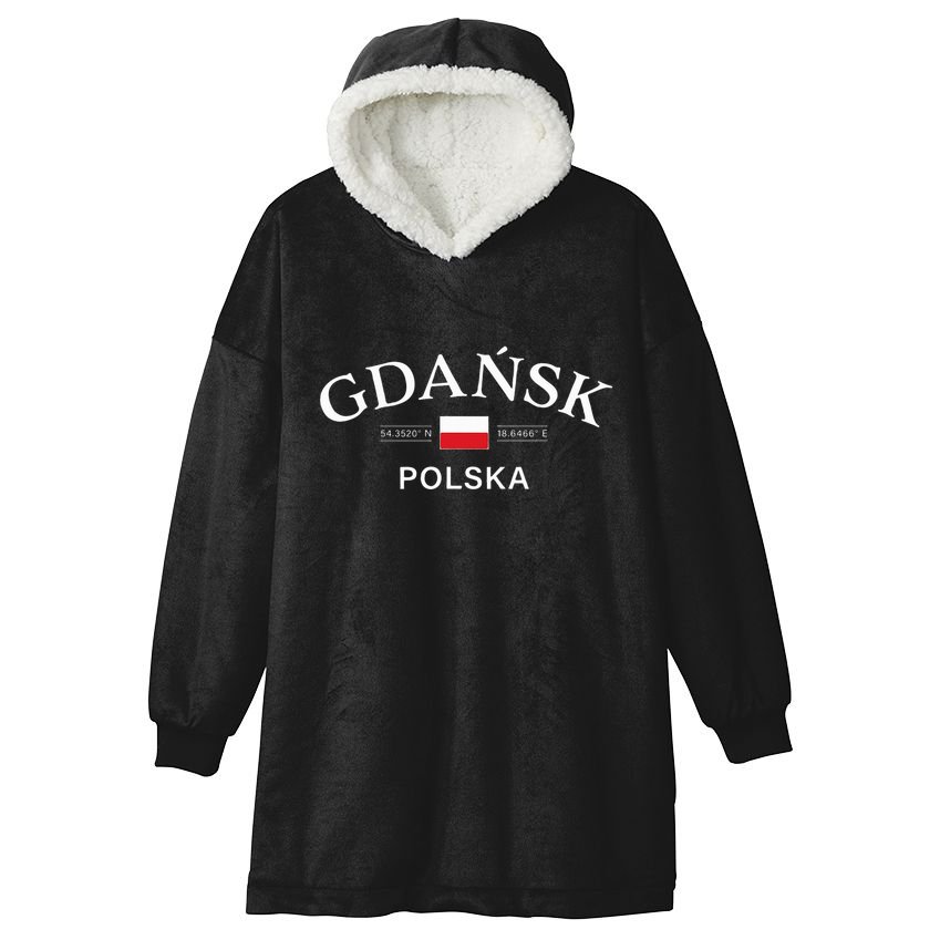 Gdansk Polska Polish Coordinates Hooded Wearable Blanket