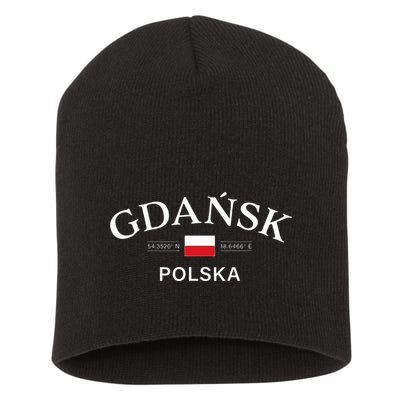 Gdansk Polska Polish Coordinates Short Acrylic Beanie