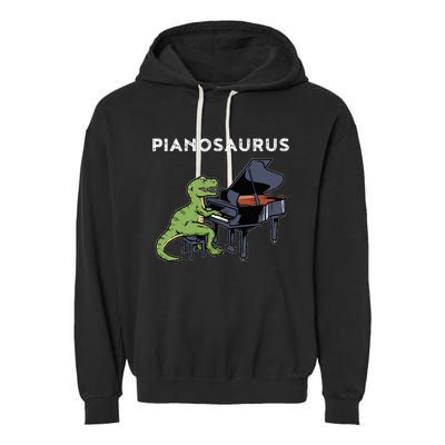 Grand Piano Pianist Gift Dinosaur Music Piano Garment-Dyed Fleece Hoodie