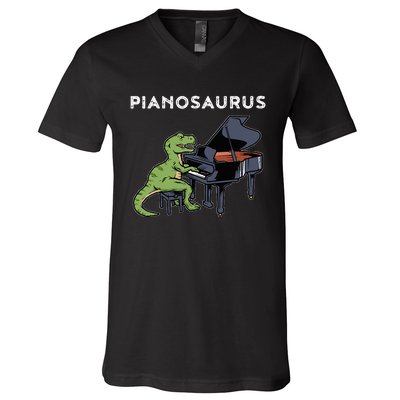 Grand Piano Pianist Gift Dinosaur Music Piano V-Neck T-Shirt