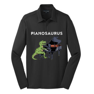 Grand Piano Pianist Gift Dinosaur Music Piano Silk Touch Performance Long Sleeve Polo