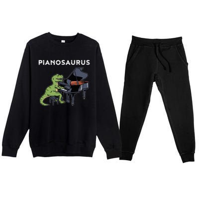 Grand Piano Pianist Gift Dinosaur Music Piano Premium Crewneck Sweatsuit Set