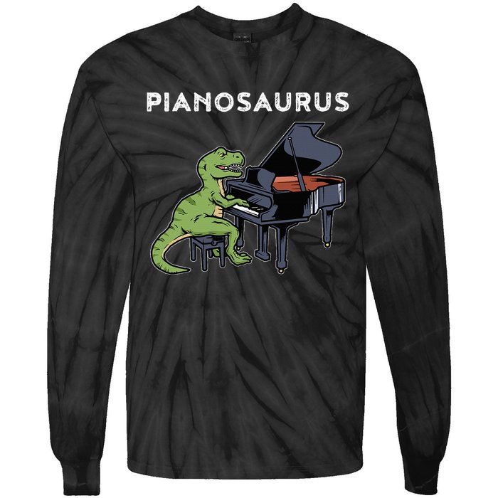 Grand Piano Pianist Gift Dinosaur Music Piano Tie-Dye Long Sleeve Shirt