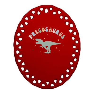 Groovy Pregosaurus Pregnancy Announcet Expecting Mom Gift Ceramic Oval Ornament