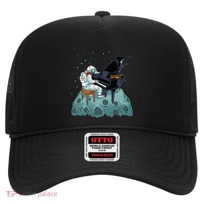 Grand Piano Pianist Gift Astronaut Music Piano High Crown Mesh Back Trucker Hat