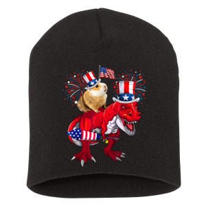 Guinea Pig Ridding TRex 4th Of July Fireworks Lover Family Short Acrylic Beanie