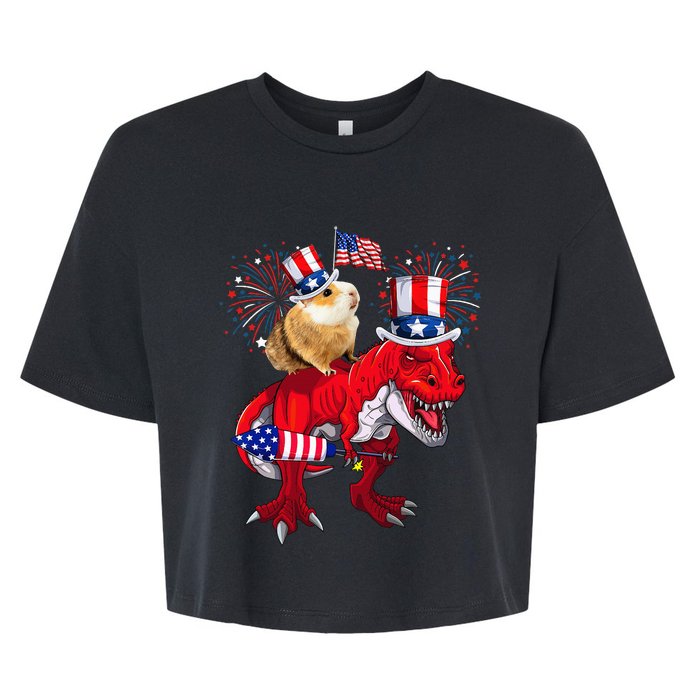 Guinea Pig Ridding T Rex 4th Of July Fireworks Lover Family Bella+Canvas Jersey Crop Tee