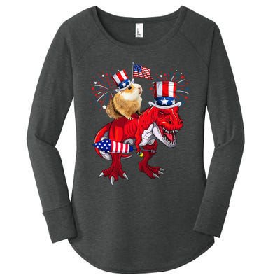 Guinea Pig Ridding T Rex 4th Of July Fireworks Lover Family Women's Perfect Tri Tunic Long Sleeve Shirt