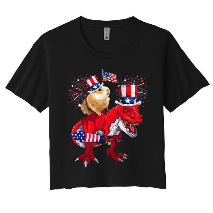 Guinea Pig Ridding T Rex 4th Of July Fireworks Lover Family Women's Crop Top Tee