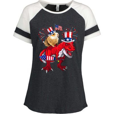 Guinea Pig Ridding T Rex 4th Of July Fireworks Lover Family Enza Ladies Jersey Colorblock Tee