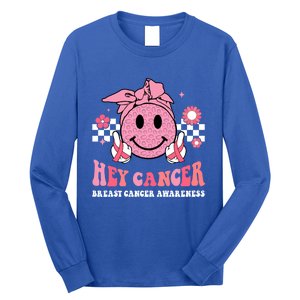 Groovy Pink Ribbon Breast Cancer Warrior Hey Cancer Fighting Gift Long Sleeve Shirt