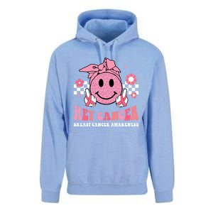 Groovy Pink Ribbon Breast Cancer Warrior Hey Cancer Fighting Gift Unisex Surf Hoodie