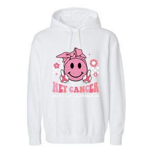 Groovy Pink Ribbon Breast Cancer Warrior Hey Cancer Fighting Gift Garment-Dyed Fleece Hoodie