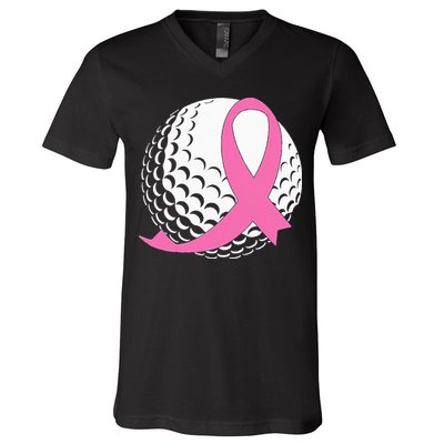 Golf Pink Ribbon Breast Cancer Awareness V-Neck T-Shirt