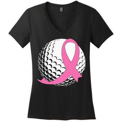 Golf Pink Ribbon Breast Cancer Awareness Women's V-Neck T-Shirt