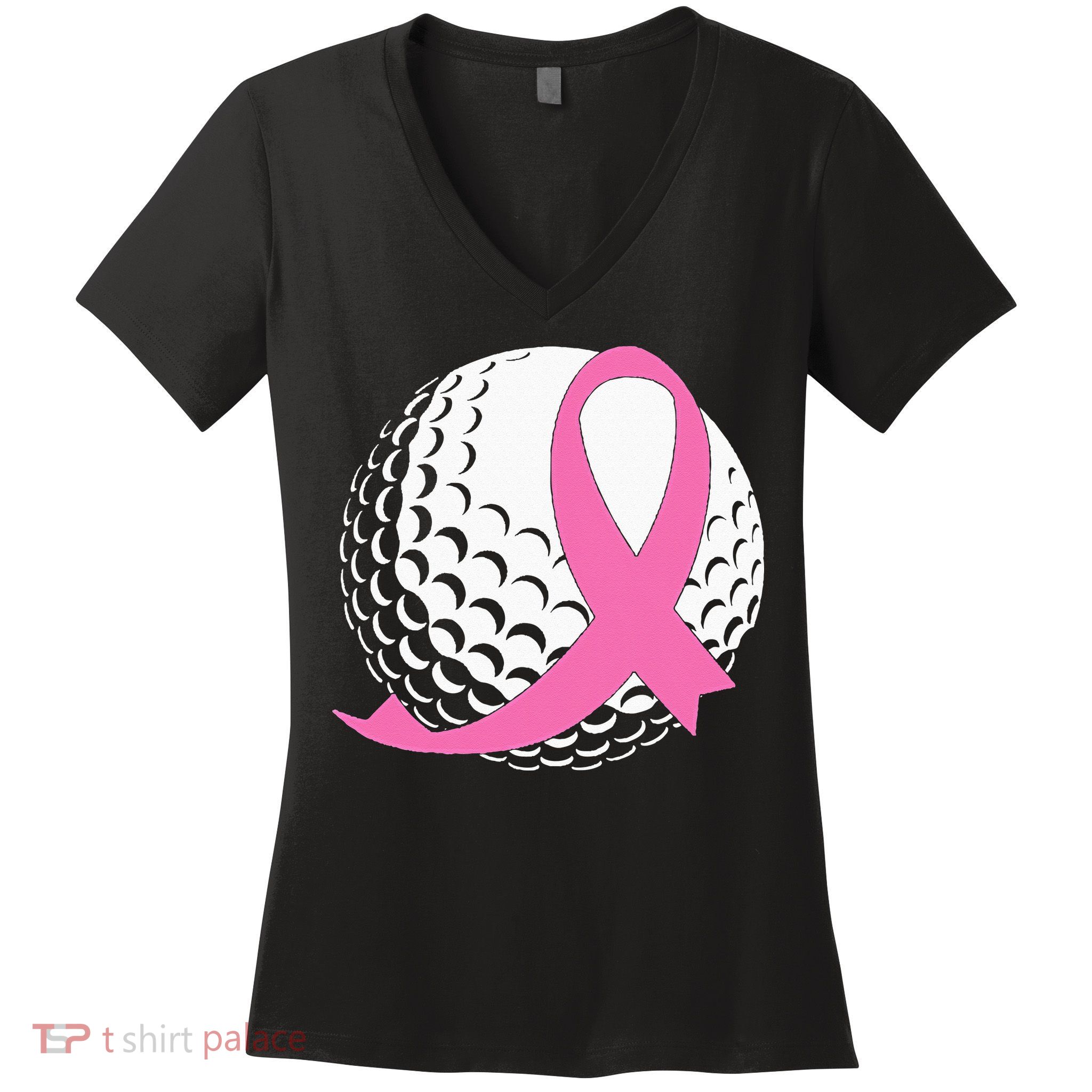 Golf Pink Ribbon Breast Cancer Awareness Women's V-Neck T-Shirt