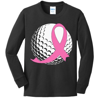Golf Pink Ribbon Breast Cancer Awareness Kids Long Sleeve Shirt