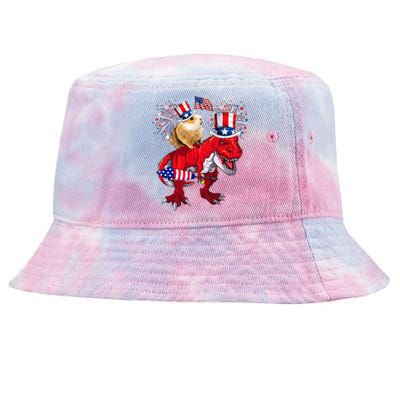 Guinea Pig Ridding TRex 4th Of July Fireworks Lover Family Tie-Dyed Bucket Hat