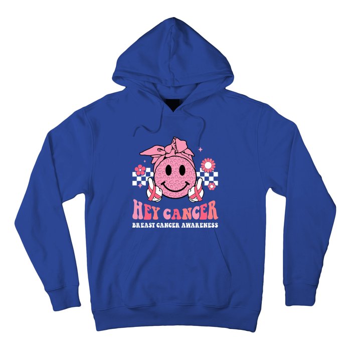 Groovy Pink Ribbon Breast Cancer Warrior Hey Cancer Fighting Gift Hoodie