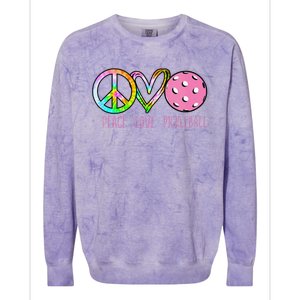 Girls Pickleball Retired Ladies Peace Love Pickleball Colorblast Crewneck Sweatshirt