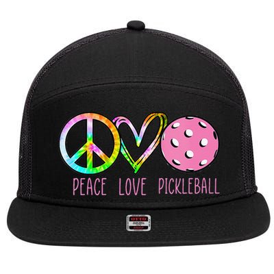 Girls Pickleball Retired Ladies Peace Love Pickleball 7 Panel Mesh Trucker Snapback Hat
