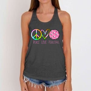 Girls Pickleball Retired Ladies Peace Love Pickleball Women's Knotted Racerback Tank