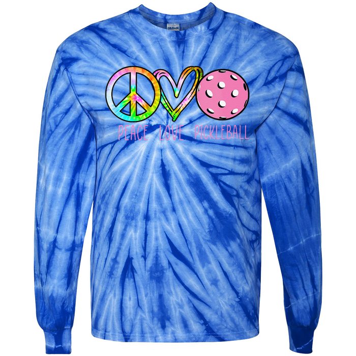 Girls Pickleball Retired Ladies Peace Love Pickleball Tie-Dye Long Sleeve Shirt